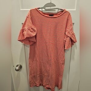 Kaari Blue Women’s Small Red White Stripe Ruffle Sleeve Dress 100% Cotton